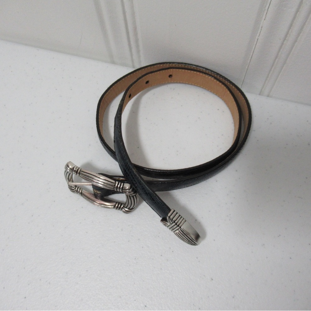 Vintage Brighton 1995 Blue Croc Embossed Leather Belt Size Medium - Picture 3 of 15